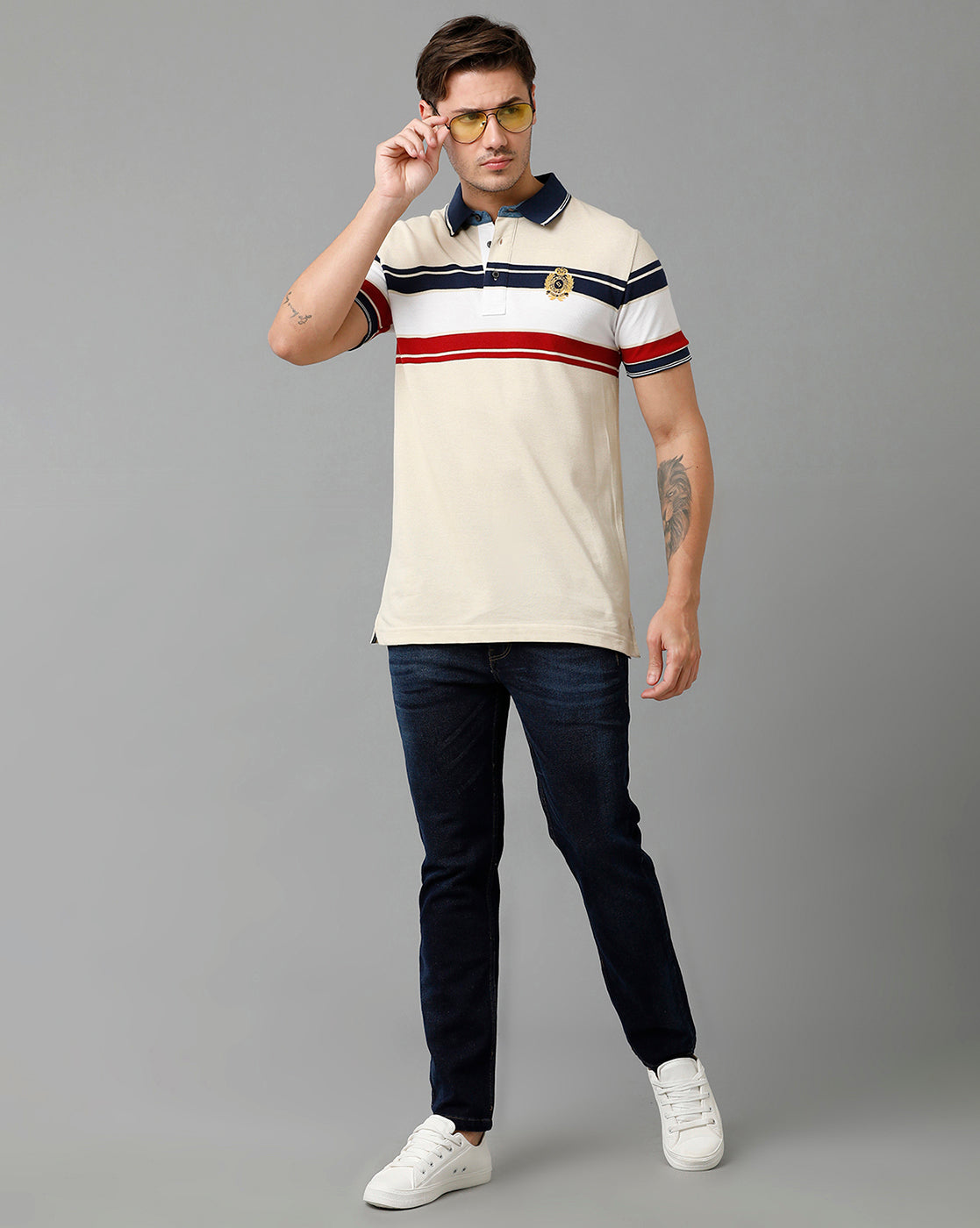 Classic Polo Men's Cotton Blend Half Sleeve Striped Slim Fit Polo Neck Multicolor T-Shirt | Vta - 221 B