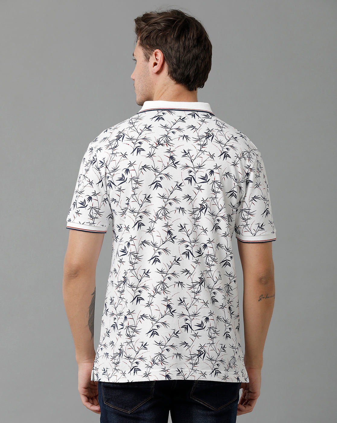 Classic Polo Men's Cotton Half Sleeve Printed Slim Fit Polo Neck White Color T-Shirt | Beau - 195 A