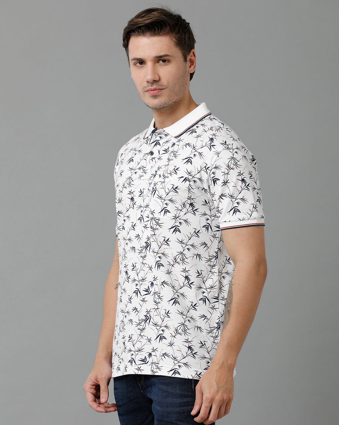 Classic Polo Men's Cotton Half Sleeve Printed Slim Fit Polo Neck White Color T-Shirt | Beau - 195 A
