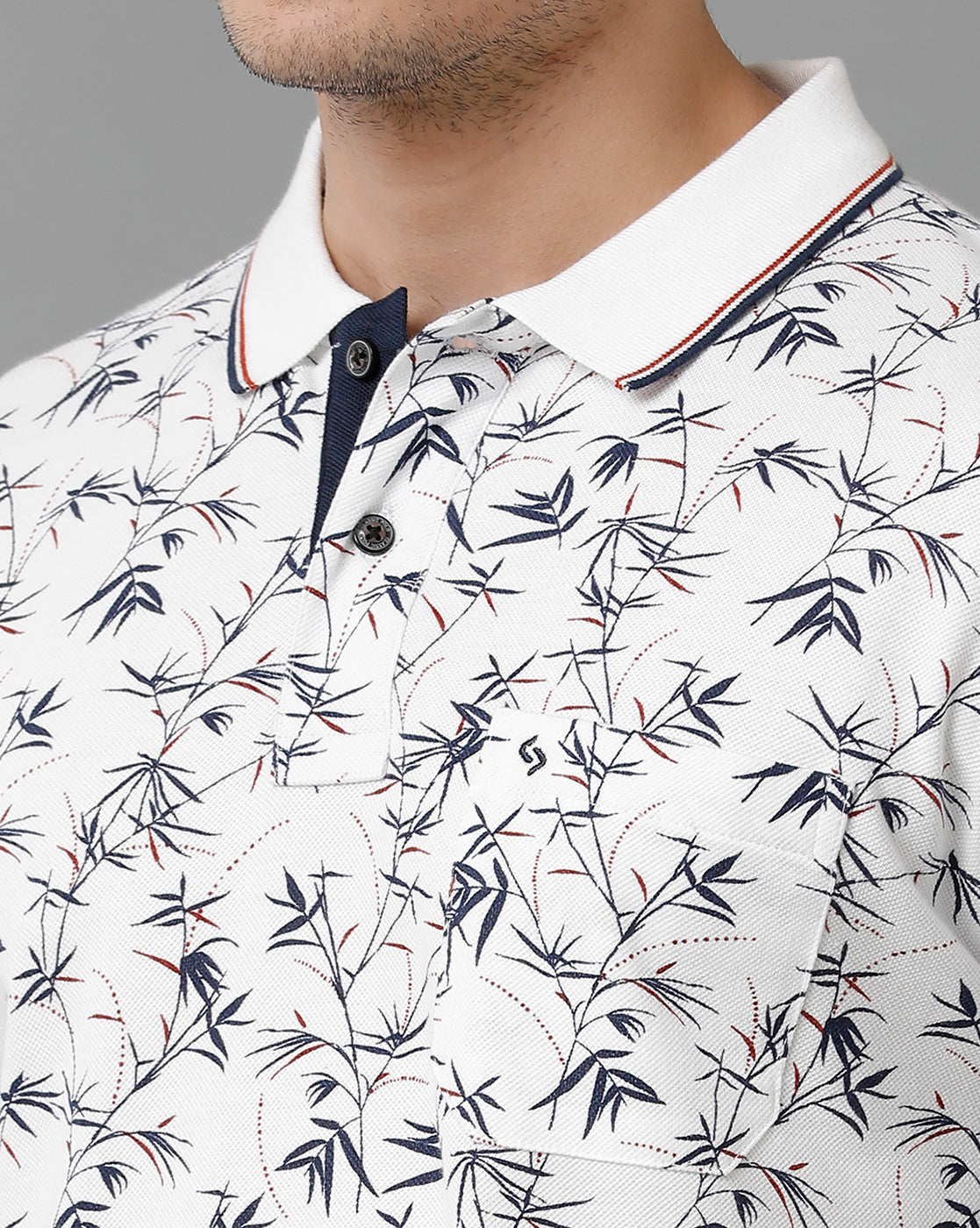 Classic Polo Men's Cotton Half Sleeve Printed Slim Fit Polo Neck White Color T-Shirt | Beau - 195 A