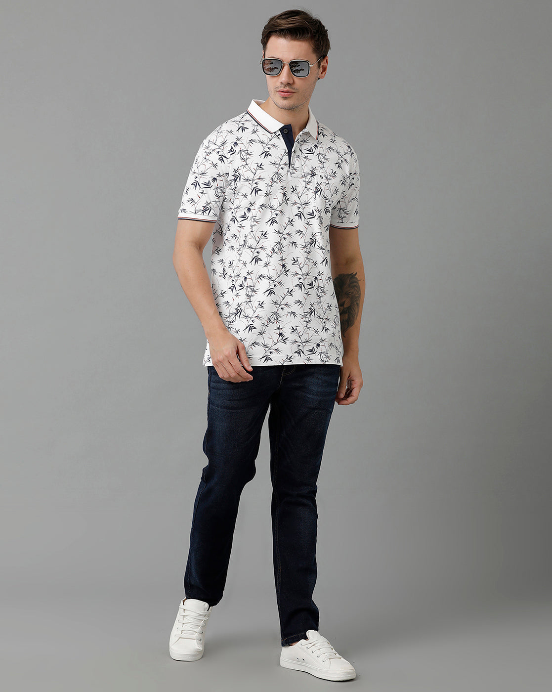 Classic Polo Men's Cotton Half Sleeve Printed Slim Fit Polo Neck White Color T-Shirt | Beau - 195 A