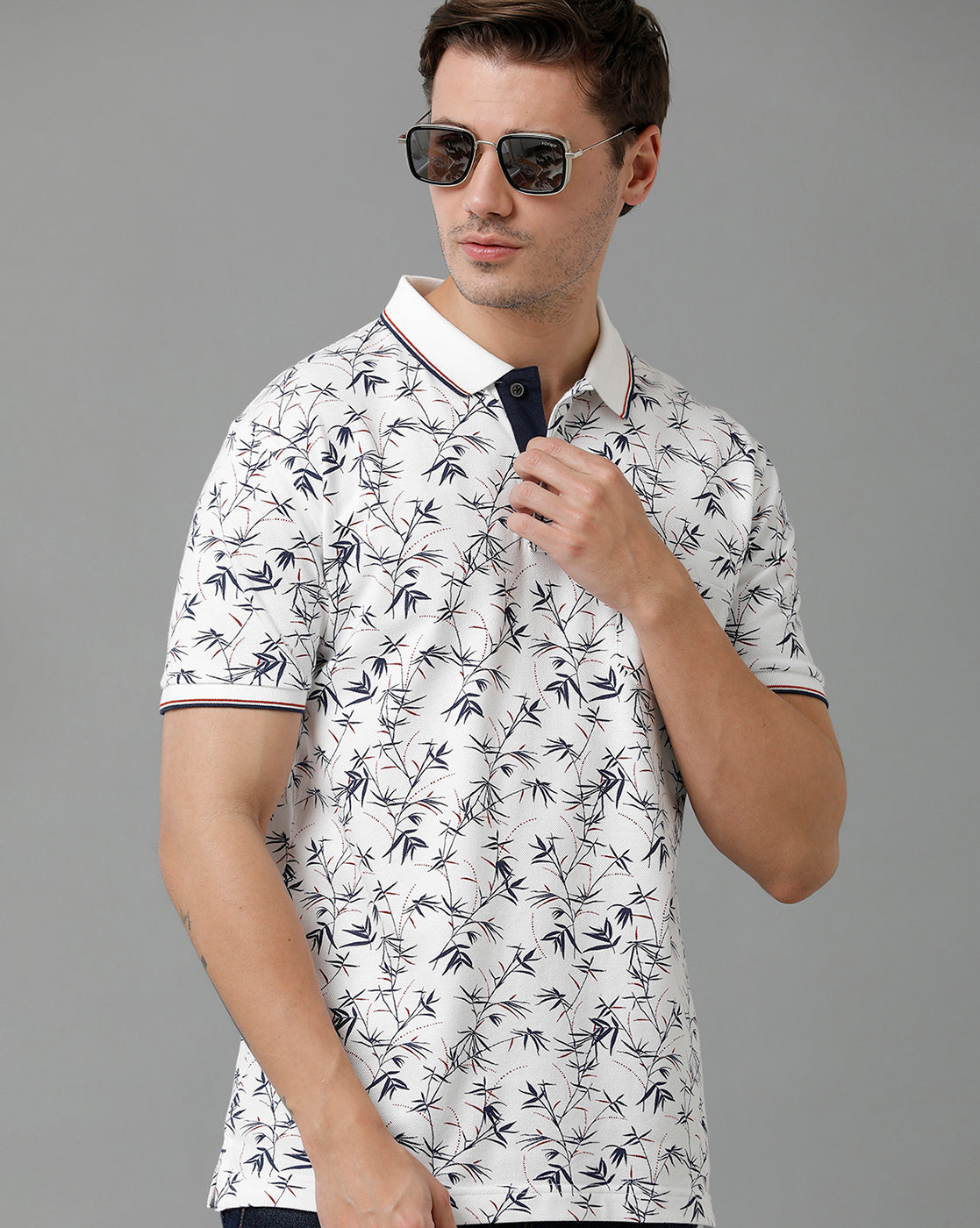 Classic Polo Men's Cotton Half Sleeve Printed Slim Fit Polo Neck White Color T-Shirt | Beau - 195 A