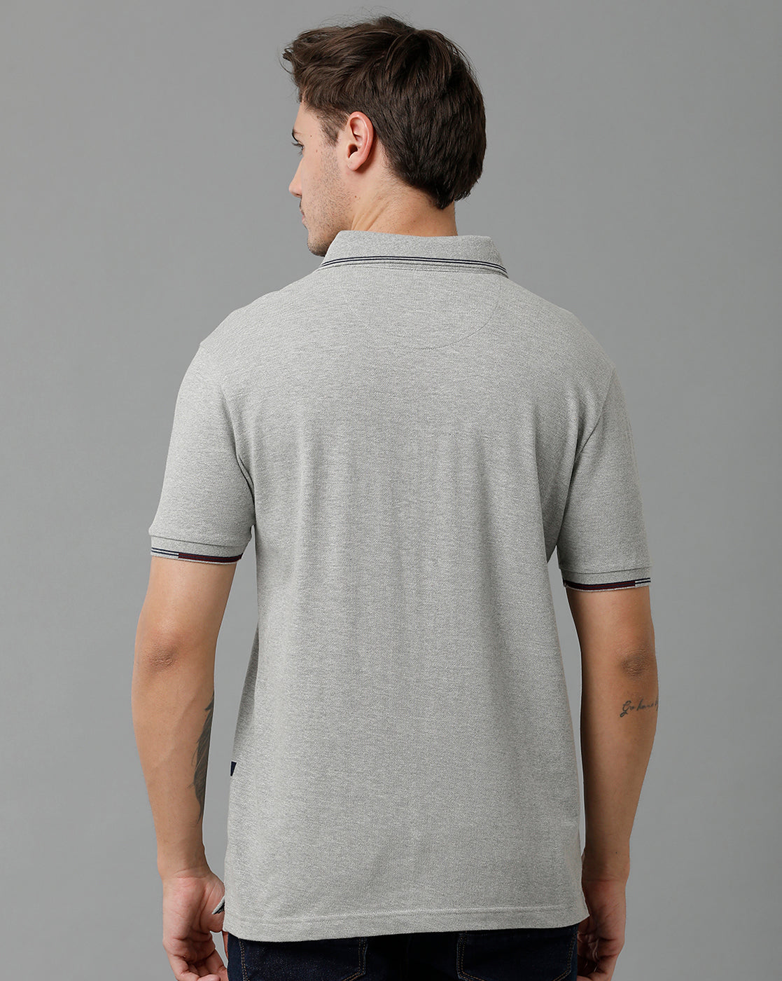 Classic Polo Men's Cotton Half Sleeve Printed Slim Fit Polo Neck Grey Color T-Shirt | Vivid Polo - 06 B