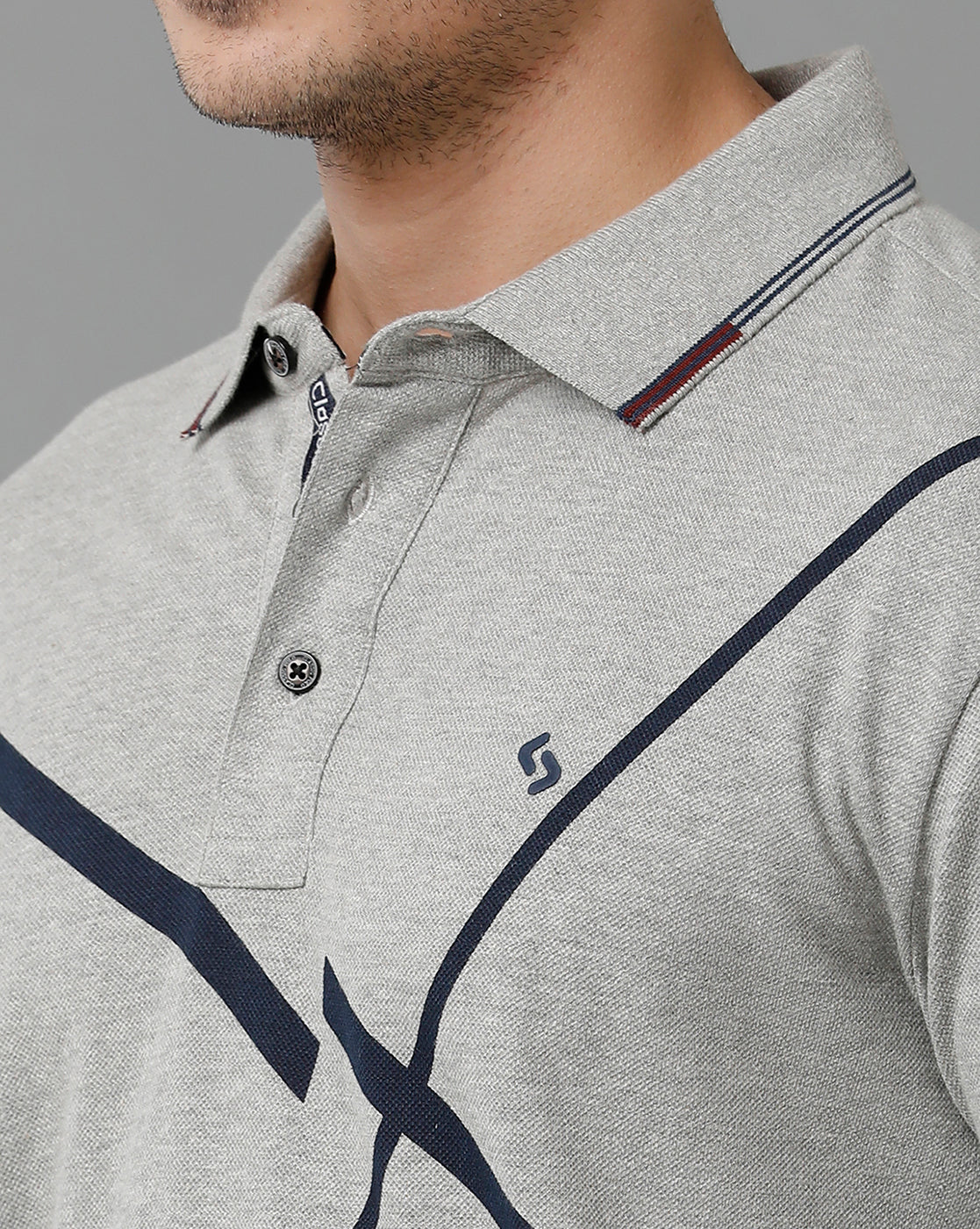Classic Polo Men's Cotton Half Sleeve Printed Slim Fit Polo Neck Grey Color T-Shirt | Vivid Polo - 06 B
