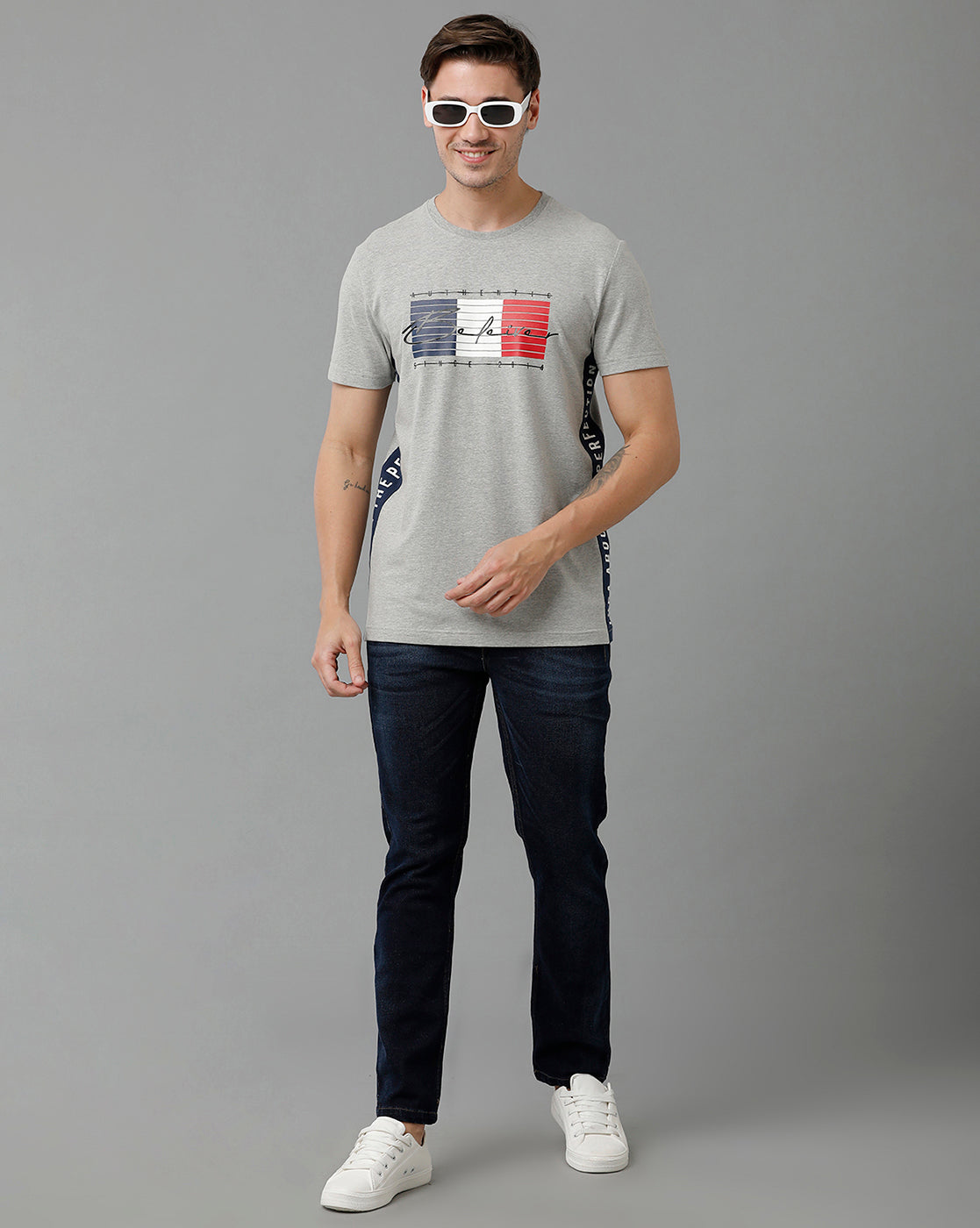 CP BRO Men's Cotton Half Sleeve Printed Slim Fit Polo Neck Grey Color T-Shirt | Brcn - 518 A