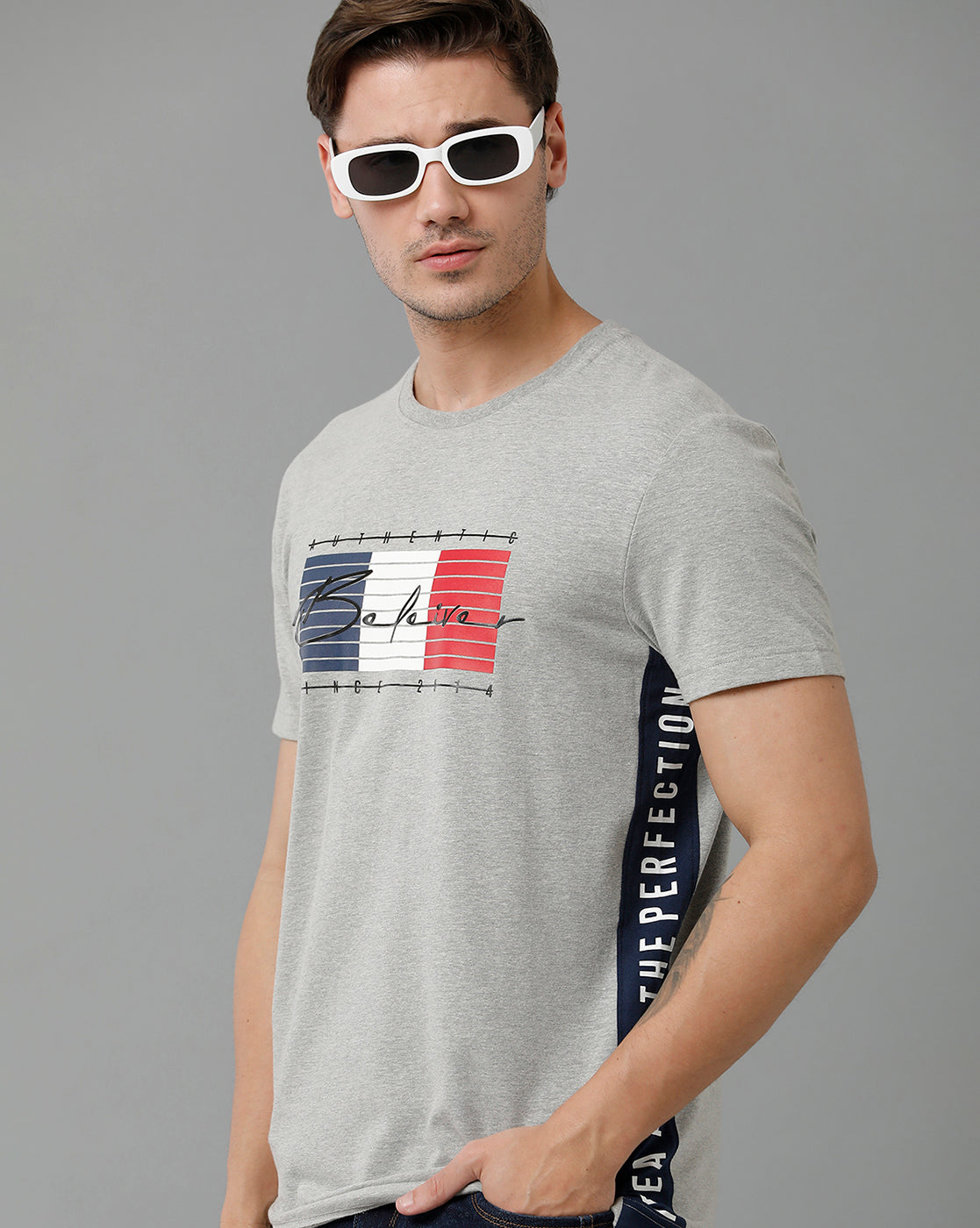 CP BRO Men's Cotton Half Sleeve Printed Slim Fit Polo Neck Grey Color T-Shirt | Brcn - 518 A