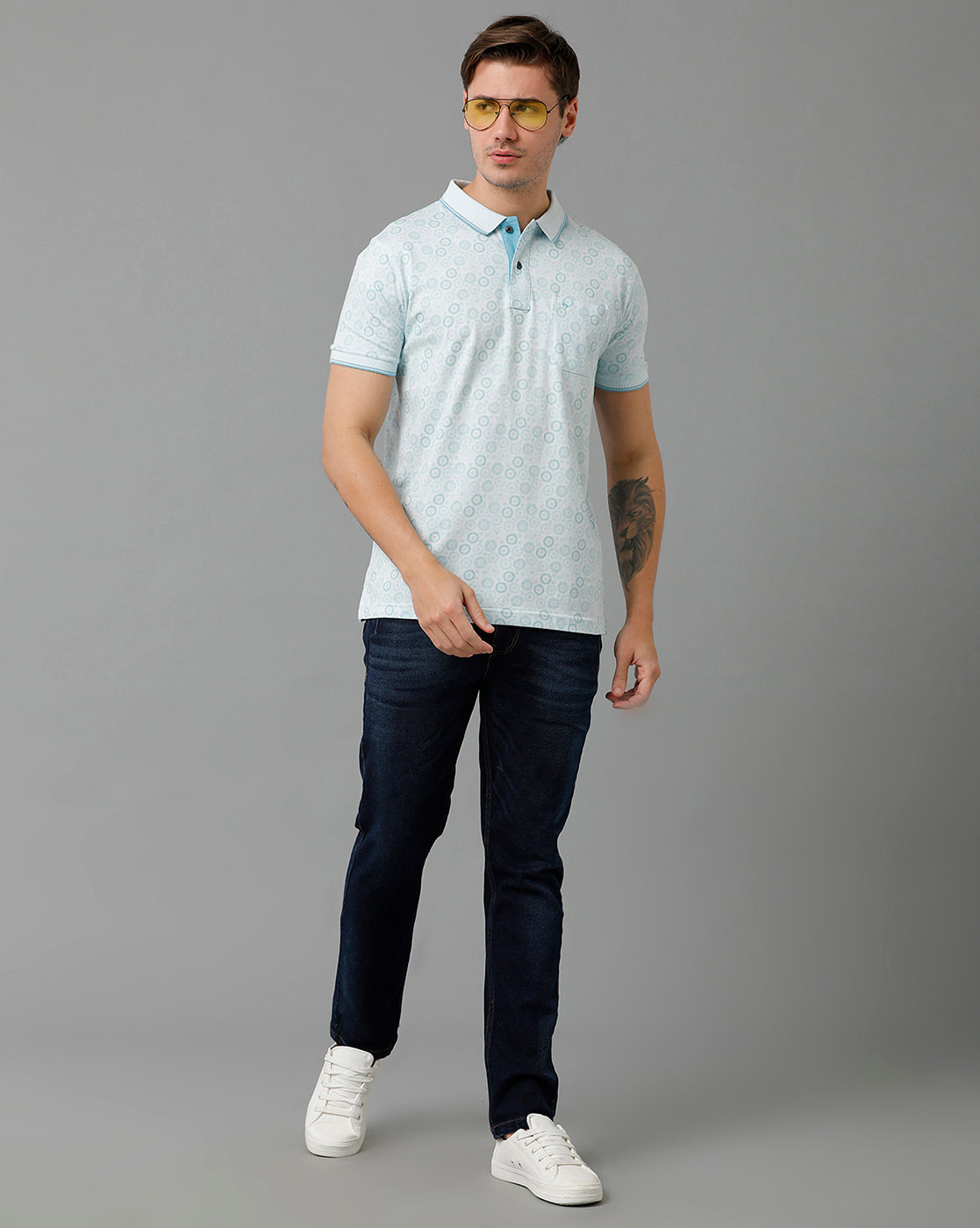 Classic Polo Men's Cotton Half Sleeve Printed Slim Fit Polo Neck White Color T-Shirt | Bello - 195 B