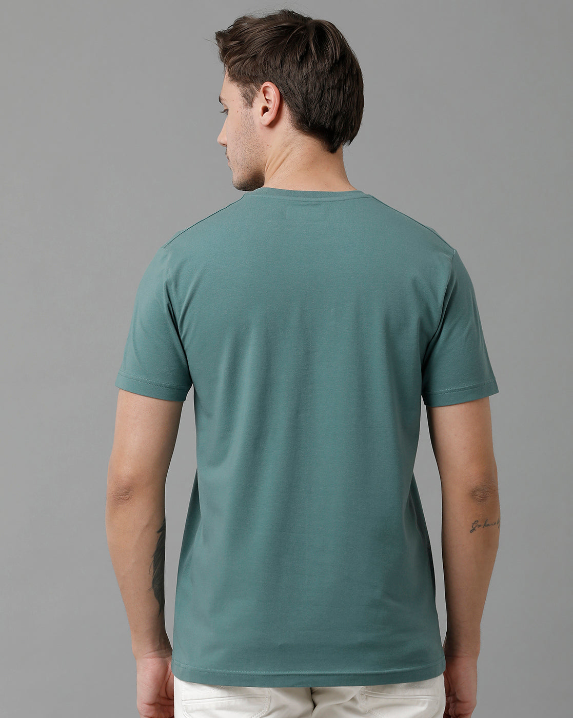 Classic Polo Men's Cotton Half Sleeve Printed Slim Fit Round Neck Grey Color T-Shirt | Baleno - 497 B