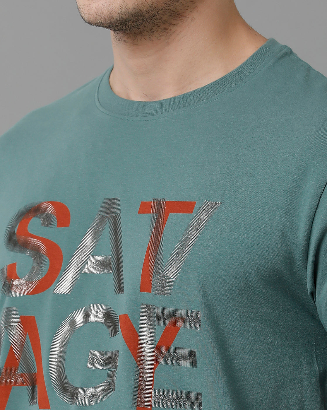 Classic Polo Men's Cotton Half Sleeve Printed Slim Fit Round Neck Grey Color T-Shirt | Baleno - 497 B