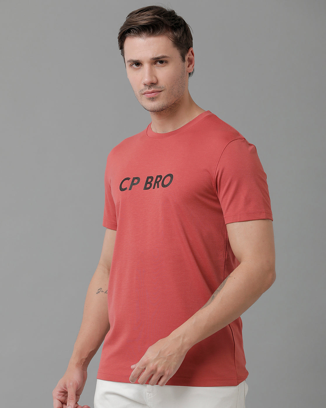 CP BRO Men's Cotton Half Sleeve Printed Slim Fit Round Neck Red Color T-Shirt | Brcn - 535 A