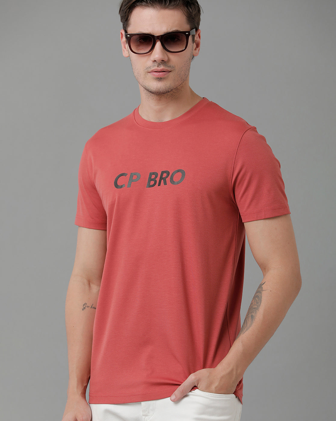 CP BRO Men's Cotton Half Sleeve Printed Slim Fit Round Neck Red Color T-Shirt | Brcn - 535 A