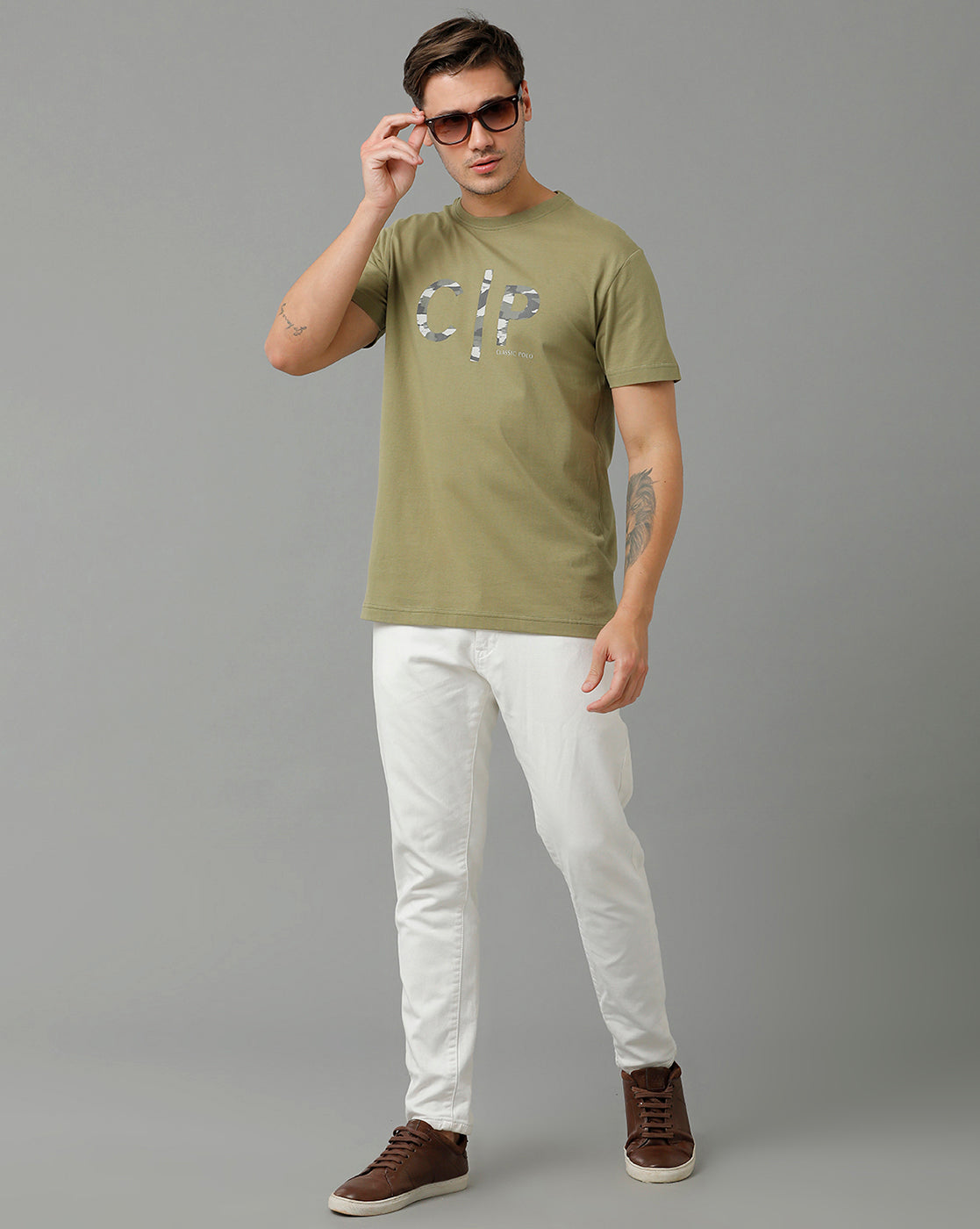 Classic Polo Men's Cotton Half Sleeve Printed Slim Fit Round Neck Green Color T-Shirt | Baleno - 516 A