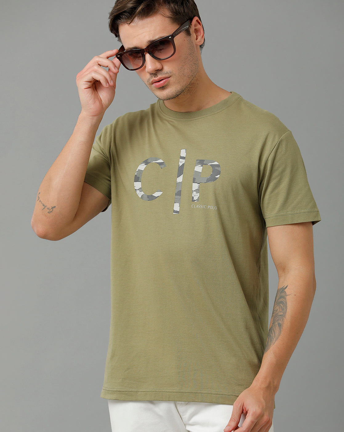 Classic Polo Men's Cotton Half Sleeve Printed Slim Fit Round Neck Green Color T-Shirt | Baleno - 516 A