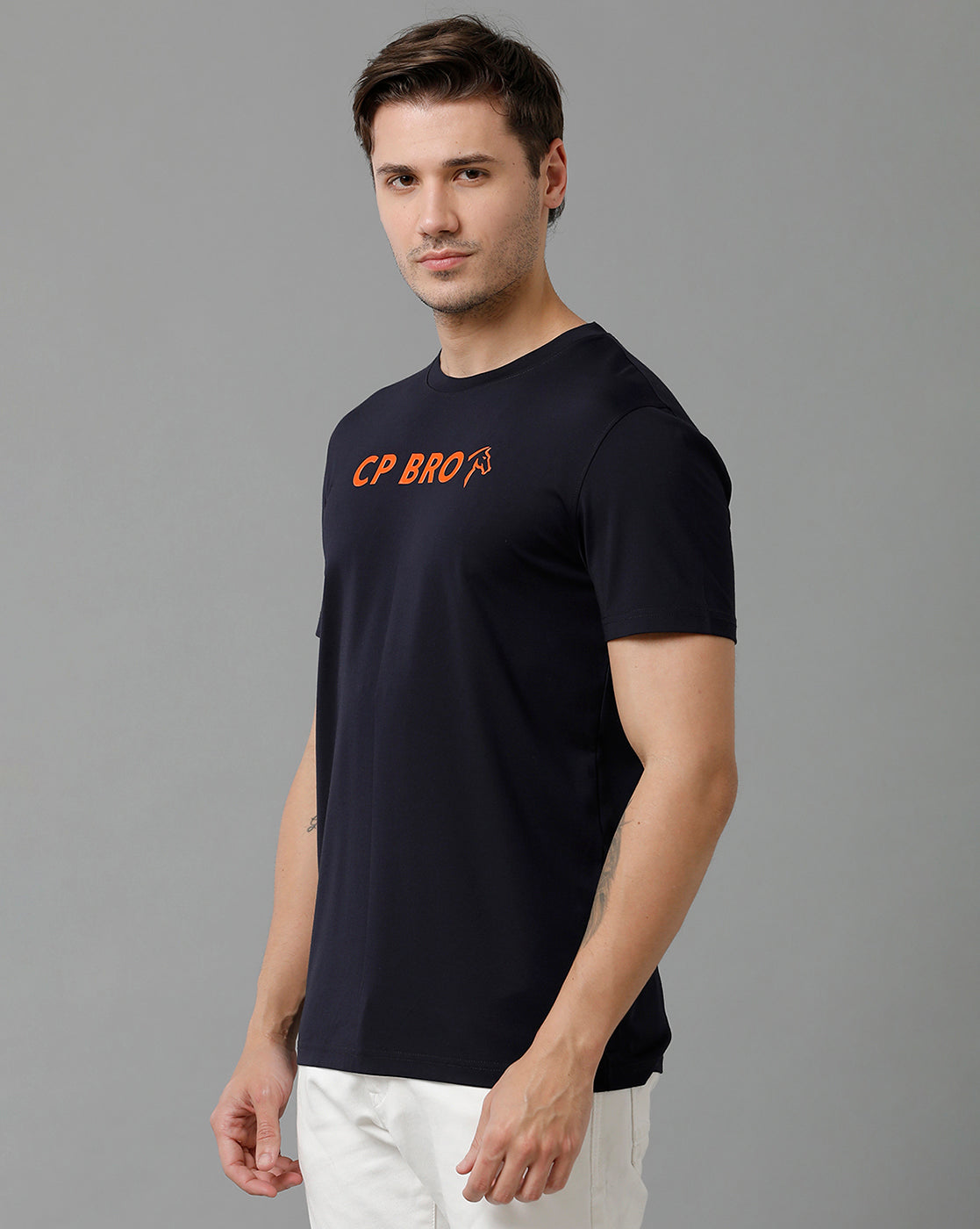 CP BRO Men's Cotton Half Sleeve Printed Slim Fit Round Neck Black Color T-Shirt | Brcn - 535 B
