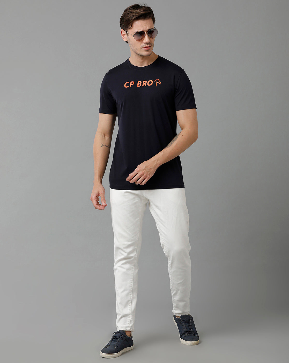 CP BRO Men's Cotton Half Sleeve Printed Slim Fit Round Neck Black Color T-Shirt | Brcn - 535 B