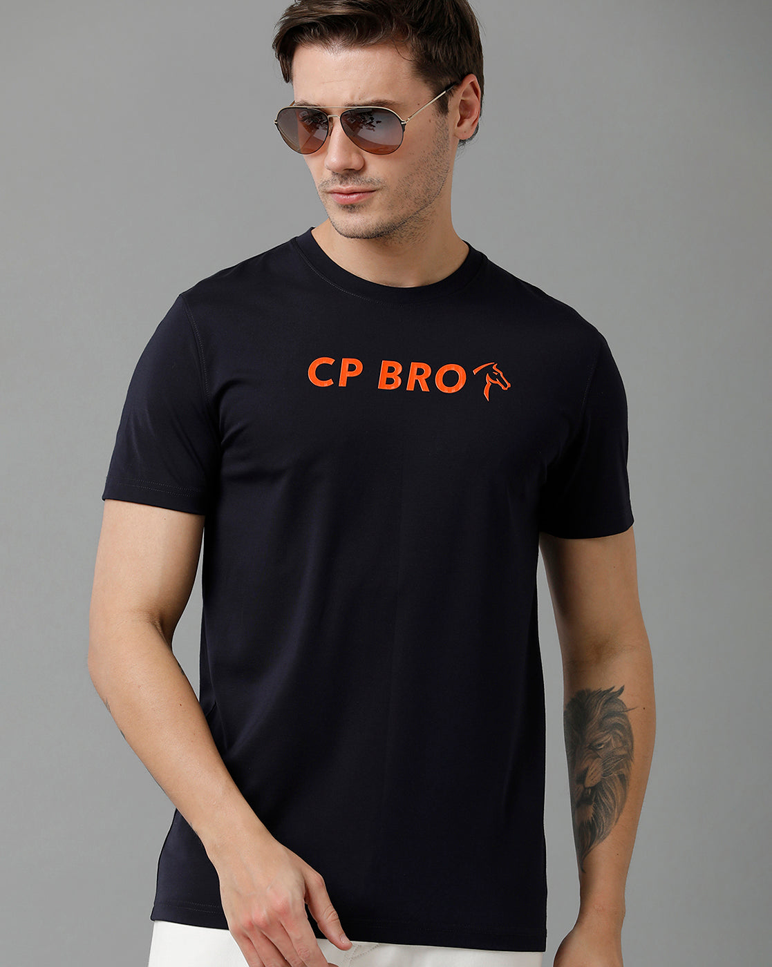 CP BRO Men's Cotton Half Sleeve Printed Slim Fit Round Neck Black Color T-Shirt | Brcn - 535 B