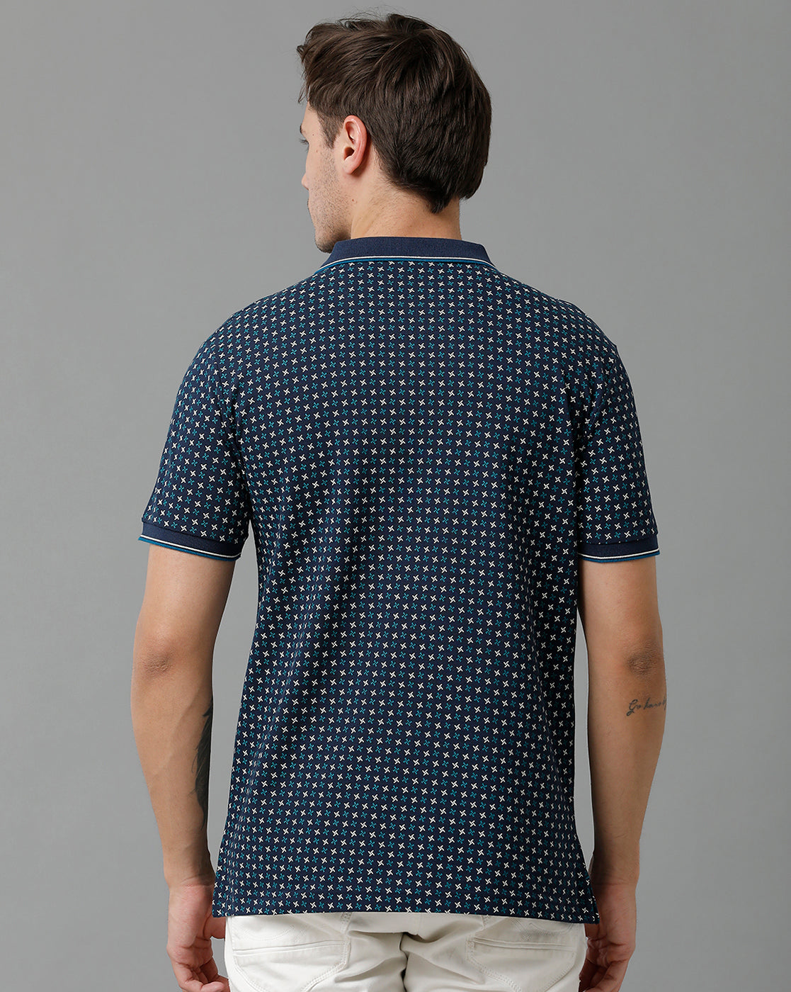Classic Polo Men's Cotton Half Sleeve Printed Slim Fit Polo Neck Navy Color T-Shirt | Beau - 203 A
