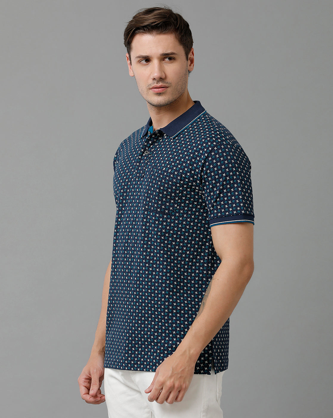 Classic Polo Men's Cotton Half Sleeve Printed Slim Fit Polo Neck Navy Color T-Shirt | Beau - 203 A