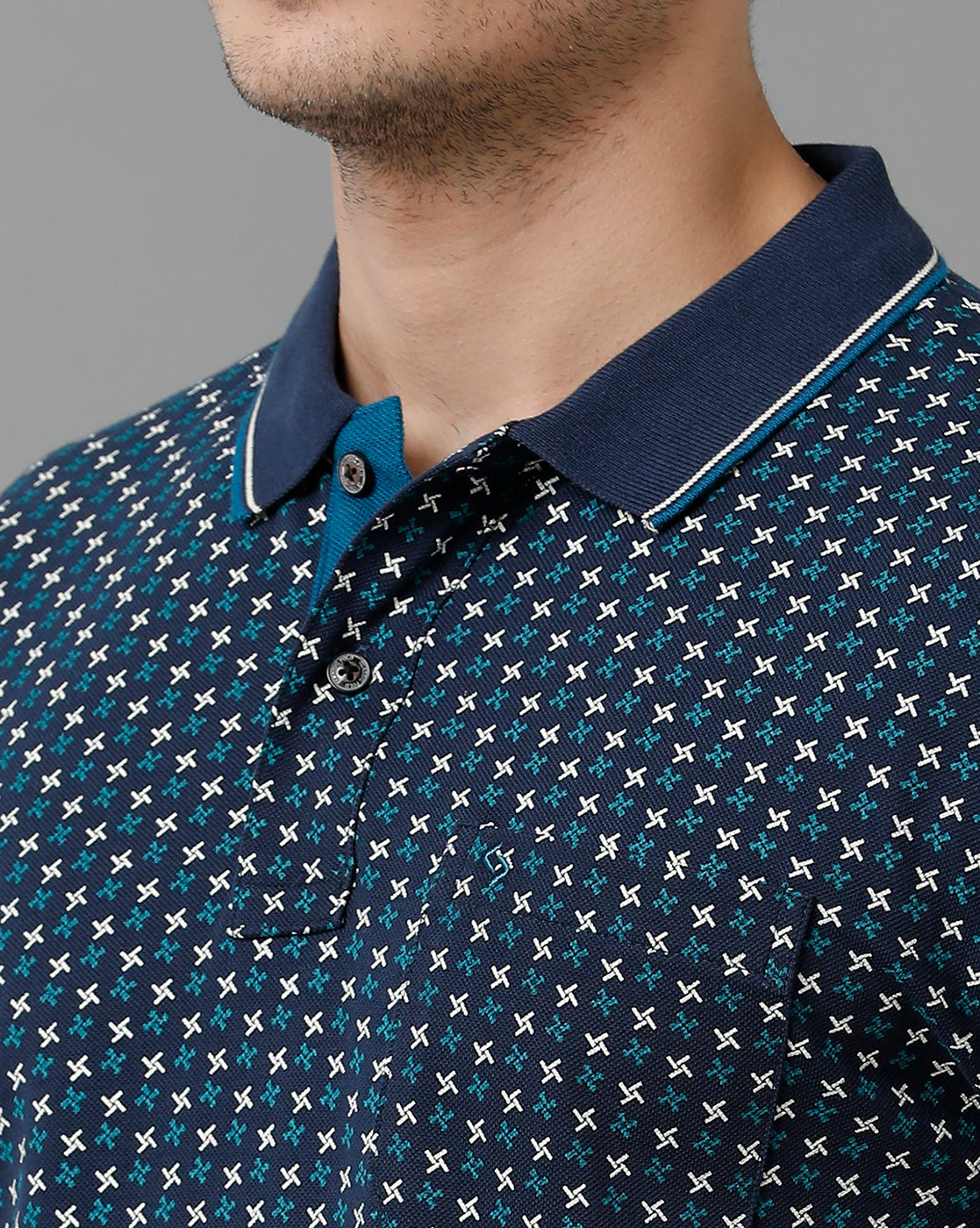 Classic Polo Men's Cotton Half Sleeve Printed Slim Fit Polo Neck Navy Color T-Shirt | Beau - 203 A