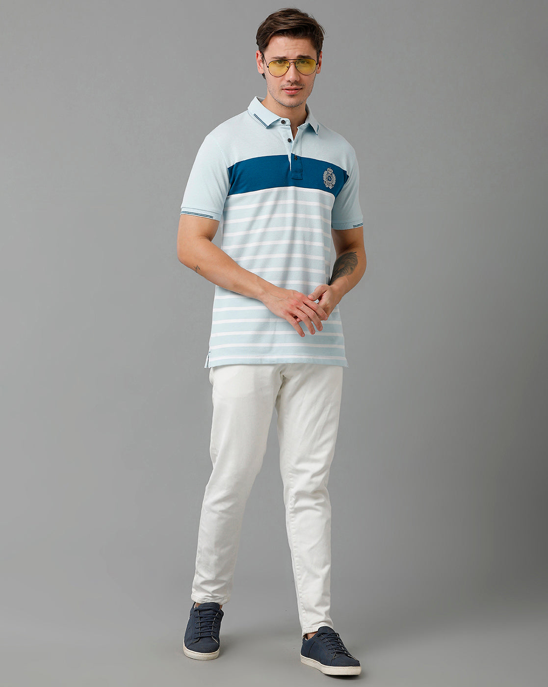 Classic Polo Men's Cotton Blend Half Sleeve Striped Slim Fit Polo Neck Multicolor T-Shirt | Vta - 231 B