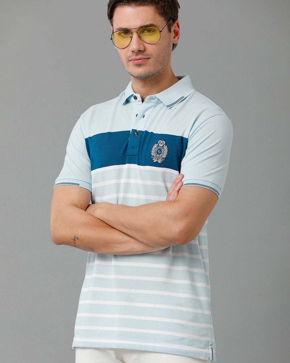 Classic Polo Men's Cotton Blend Half Sleeve Striped Slim Fit Polo Neck Multicolor T-Shirt | Vta - 231 B