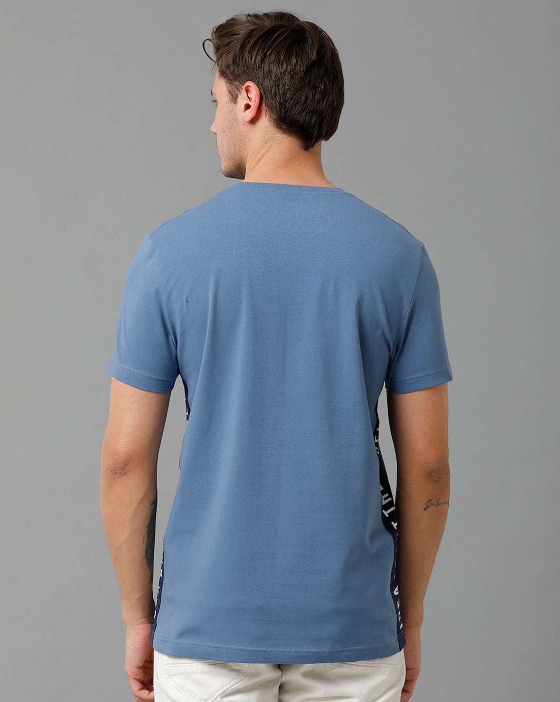 CP BRO Men's Cotton Half Sleeve Printed Slim Fit Round Neck Blue Color T-Shirt | Brcn - 518 B
