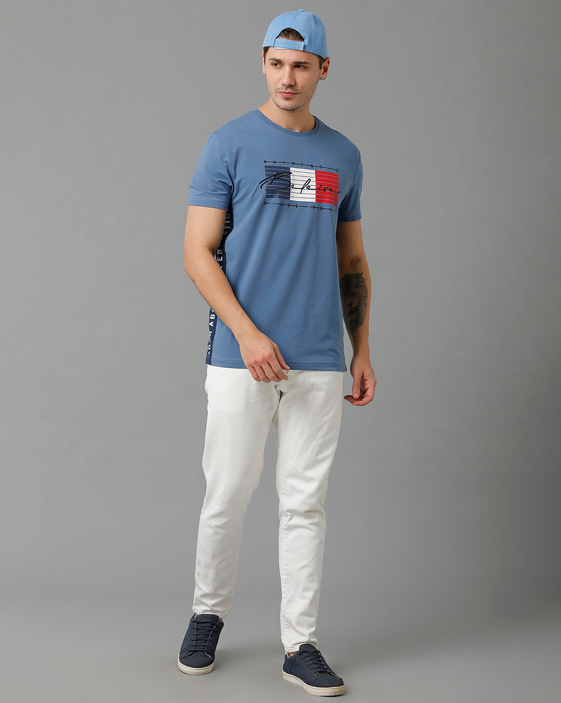 CP BRO Men's Cotton Half Sleeve Printed Slim Fit Round Neck Blue Color T-Shirt | Brcn - 518 B