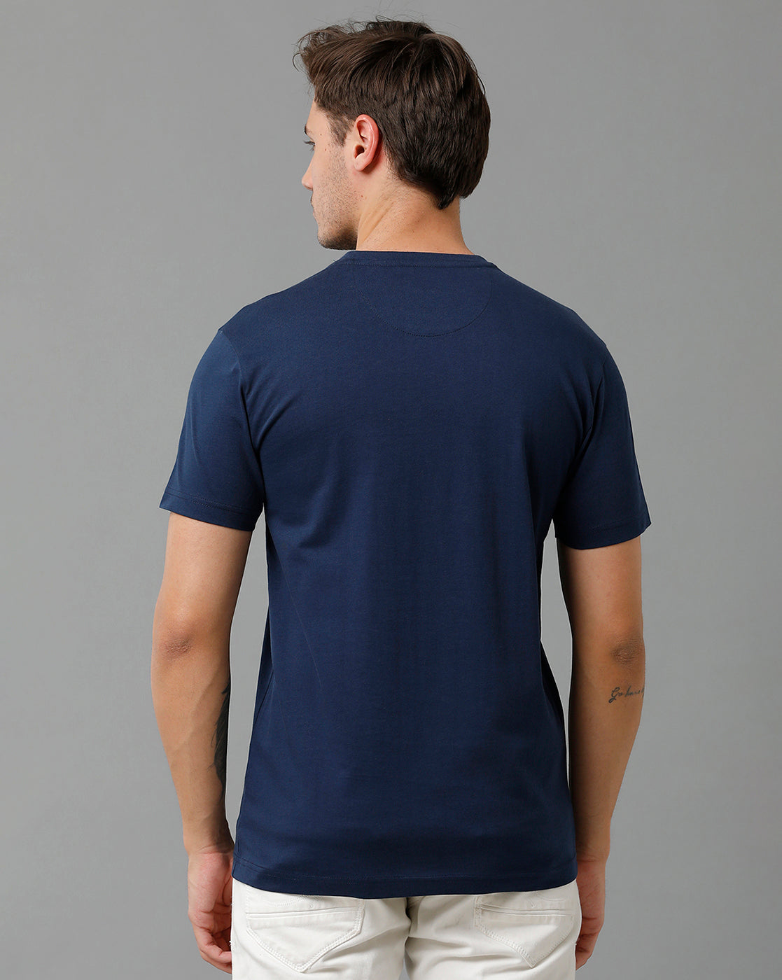 Classic Polo Men's Cotton Half Sleeve Printed Slim Fit Round Neck Navy Color T-Shirt | Baleno - 516 B