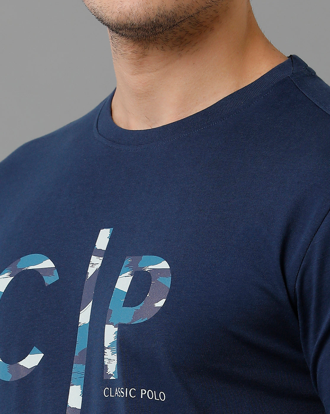 Classic Polo Men's Cotton Half Sleeve Printed Slim Fit Round Neck Navy Color T-Shirt | Baleno - 516 B