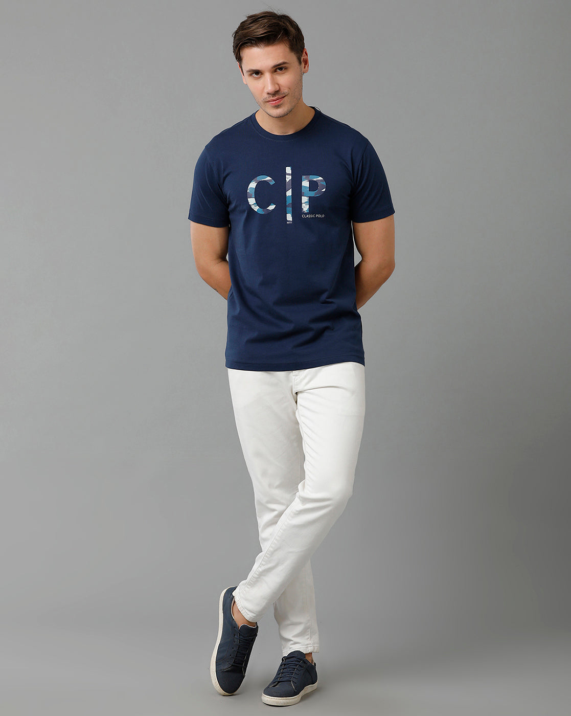 Classic Polo Men's Cotton Half Sleeve Printed Slim Fit Round Neck Navy Color T-Shirt | Baleno - 516 B