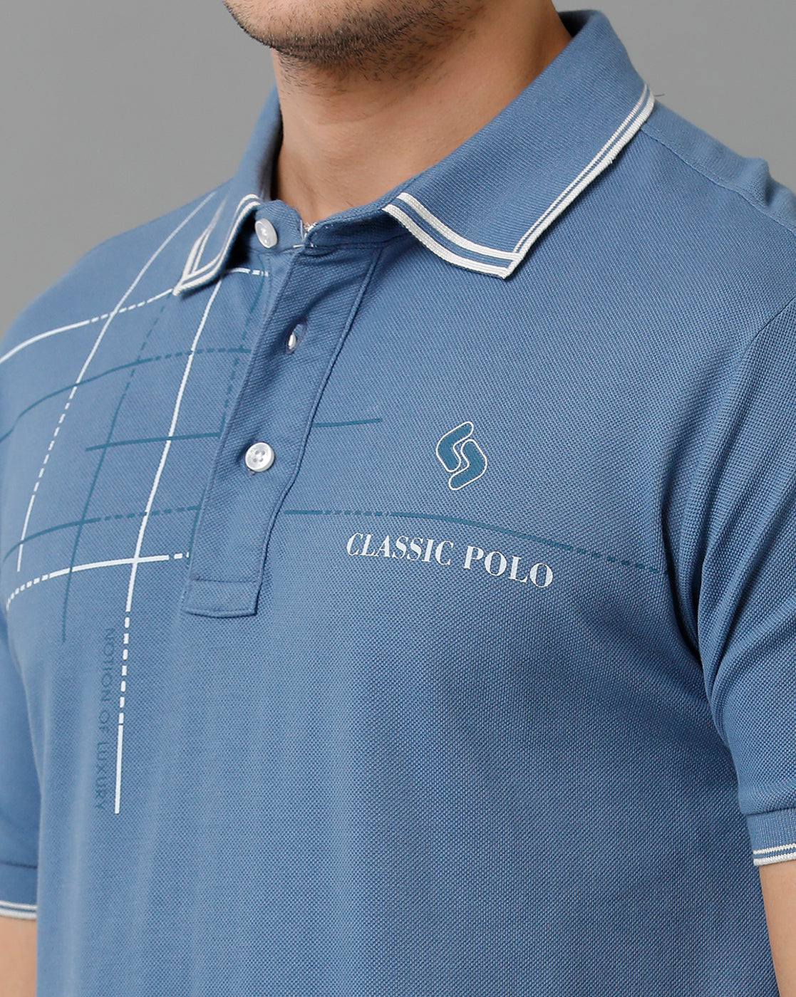 Classic Polo Men's Cotton Half Sleeve Printed Slim Fit Polo Neck Blue Color T-Shirt | Vivid Polo - 04 A