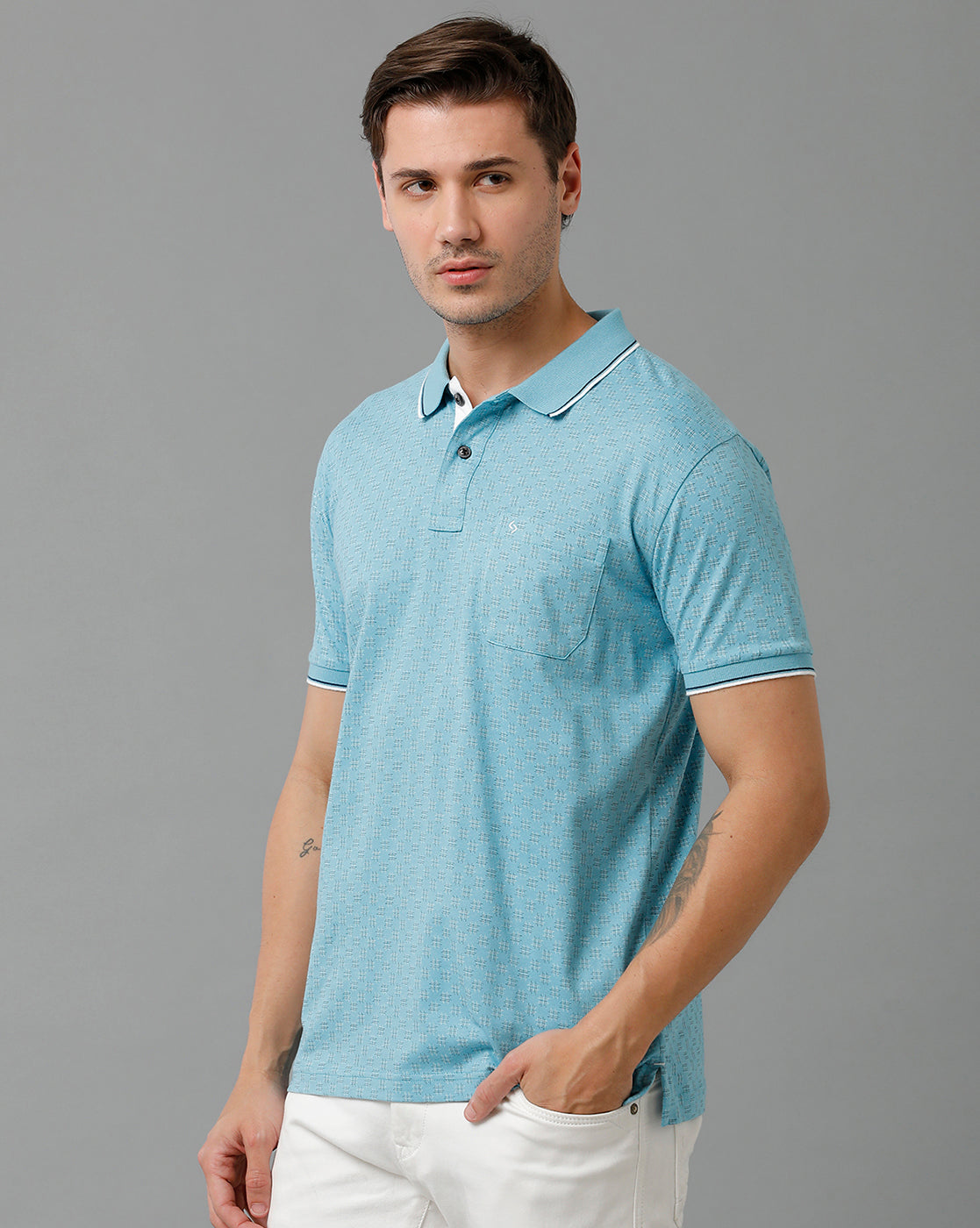 Classic Polo Men's Cotton Half Sleeve Printed Slim Fit Polo Neck Blue Color T-Shirt | Bello - 194 B
