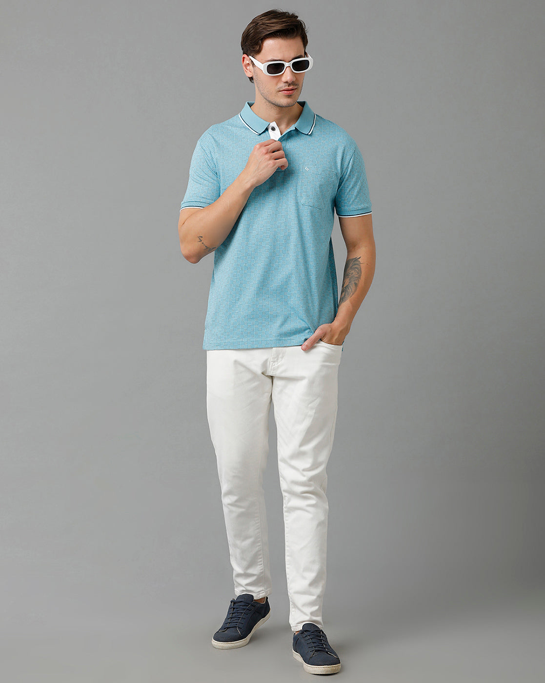 Classic Polo Men's Cotton Half Sleeve Printed Slim Fit Polo Neck Blue Color T-Shirt | Bello - 194 B