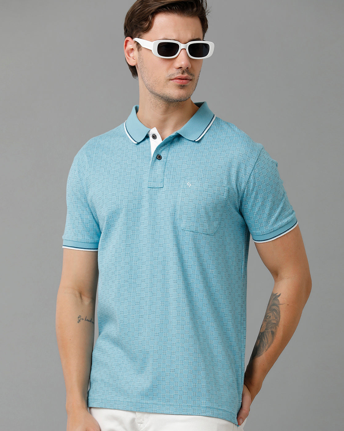 Classic Polo Men's Cotton Half Sleeve Printed Slim Fit Polo Neck Blue Color T-Shirt | Bello - 194 B