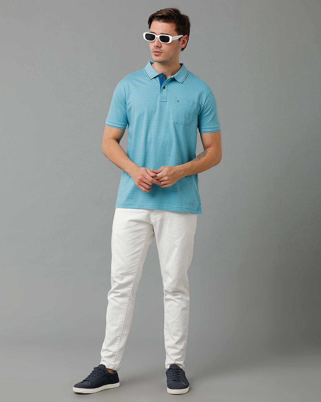Classic Polo Men's Cotton Half Sleeve Printed Slim Fit Polo Neck Blue Color T-Shirt | Bello - 192 B