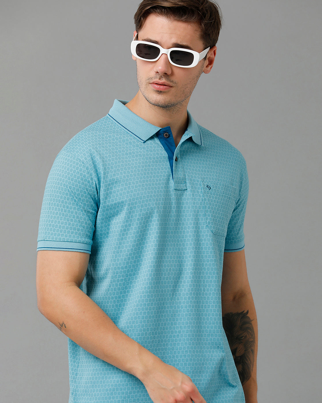 Classic Polo Men's Cotton Half Sleeve Printed Slim Fit Polo Neck Blue Color T-Shirt | Bello - 192 B