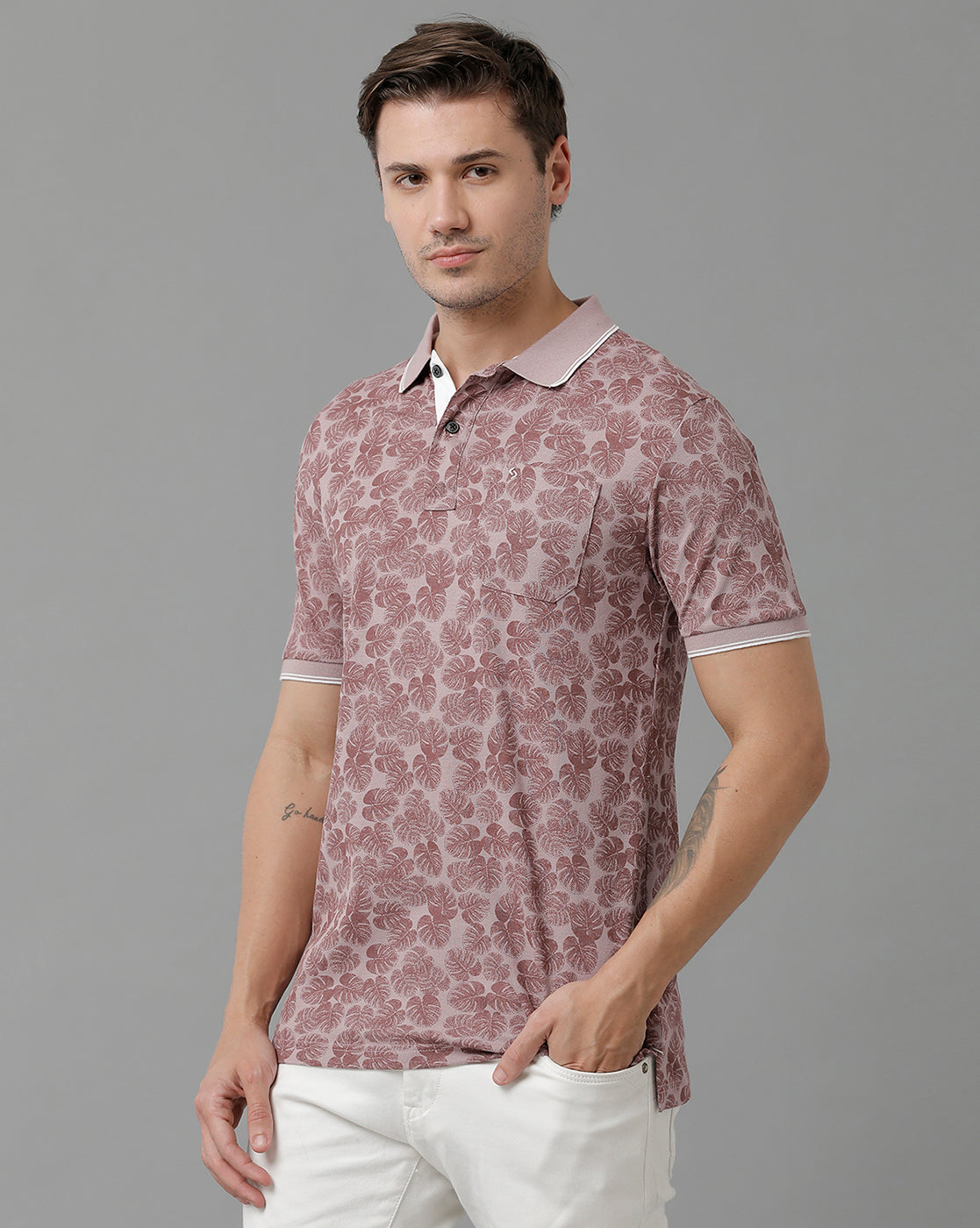 Classic Polo Men's Cotton Half Sleeve Printed Slim Fit Polo Neck Marroon Color T-Shirt | Beau - 193 B