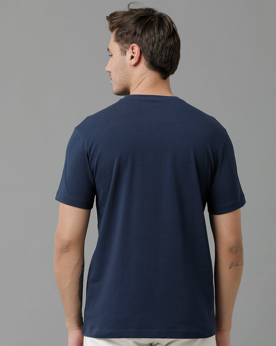 Classic Polo Men's Cotton Half Sleeve Printed Slim Fit Round Neck Navy Color T-Shirt | Baleno - 504 B