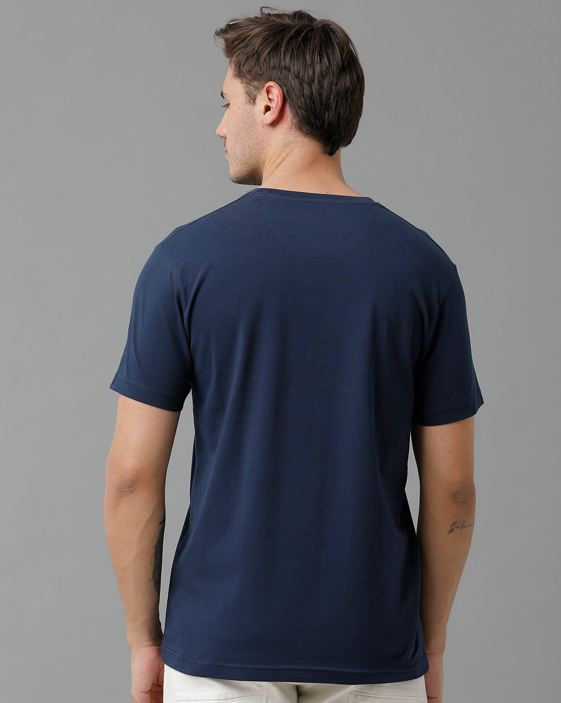 Classic Polo Men's Cotton Half Sleeve Printed Slim Fit Round Neck Navy Color T-Shirt | Baleno - 494 B