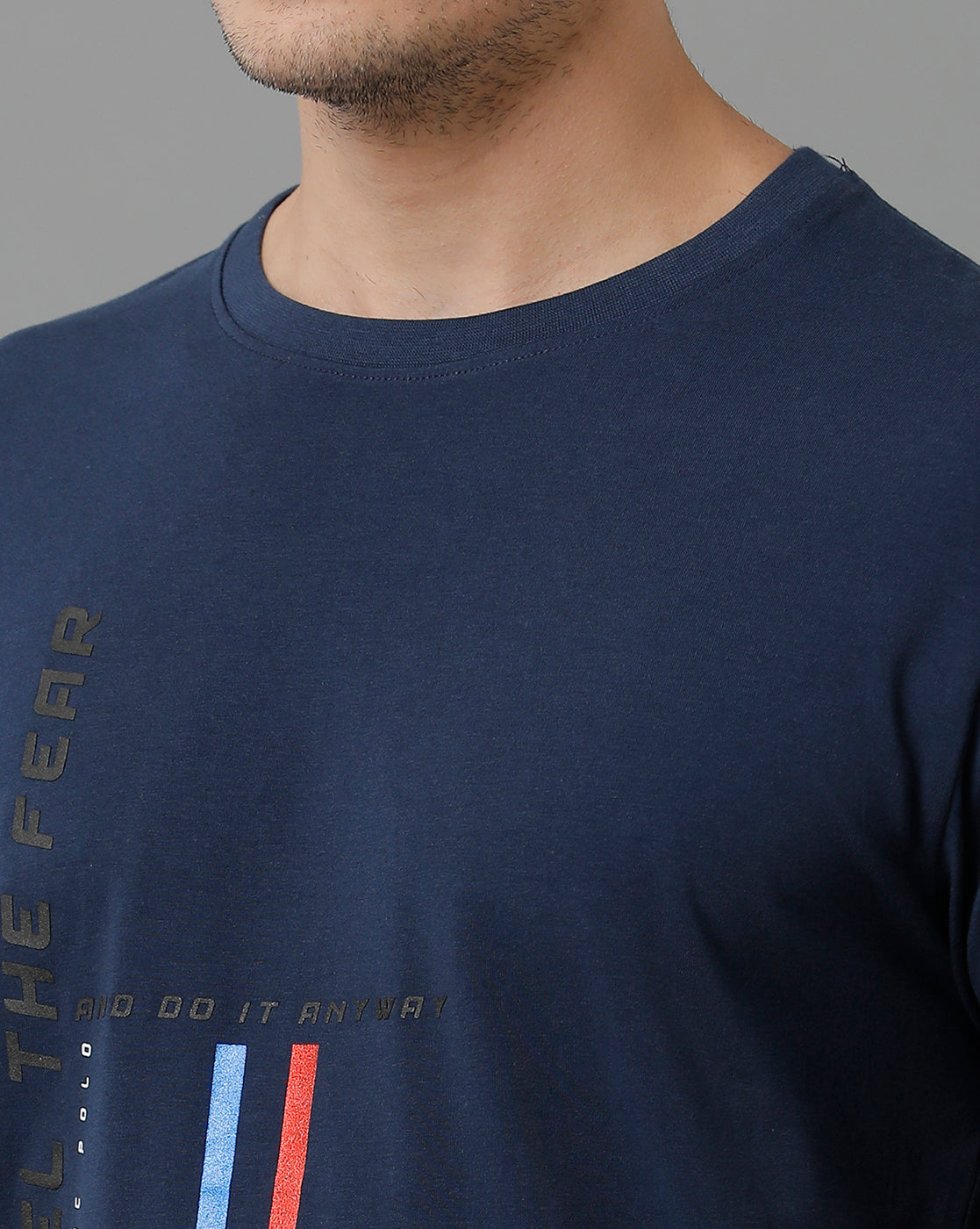 Classic Polo Men's Cotton Half Sleeve Printed Slim Fit Round Neck Navy Color T-Shirt | Baleno - 494 B