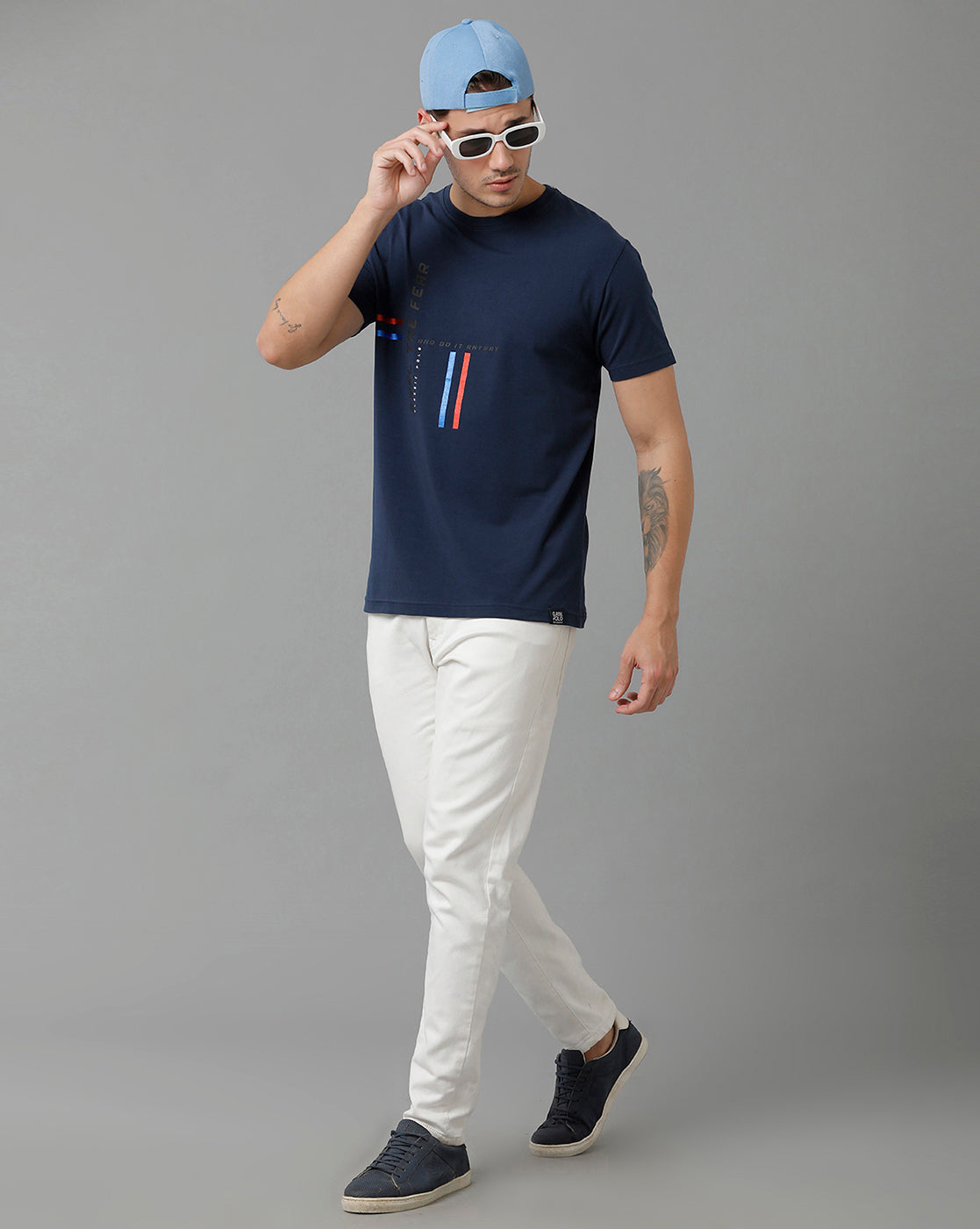 Classic Polo Men's Cotton Half Sleeve Printed Slim Fit Round Neck Navy Color T-Shirt | Baleno - 494 B
