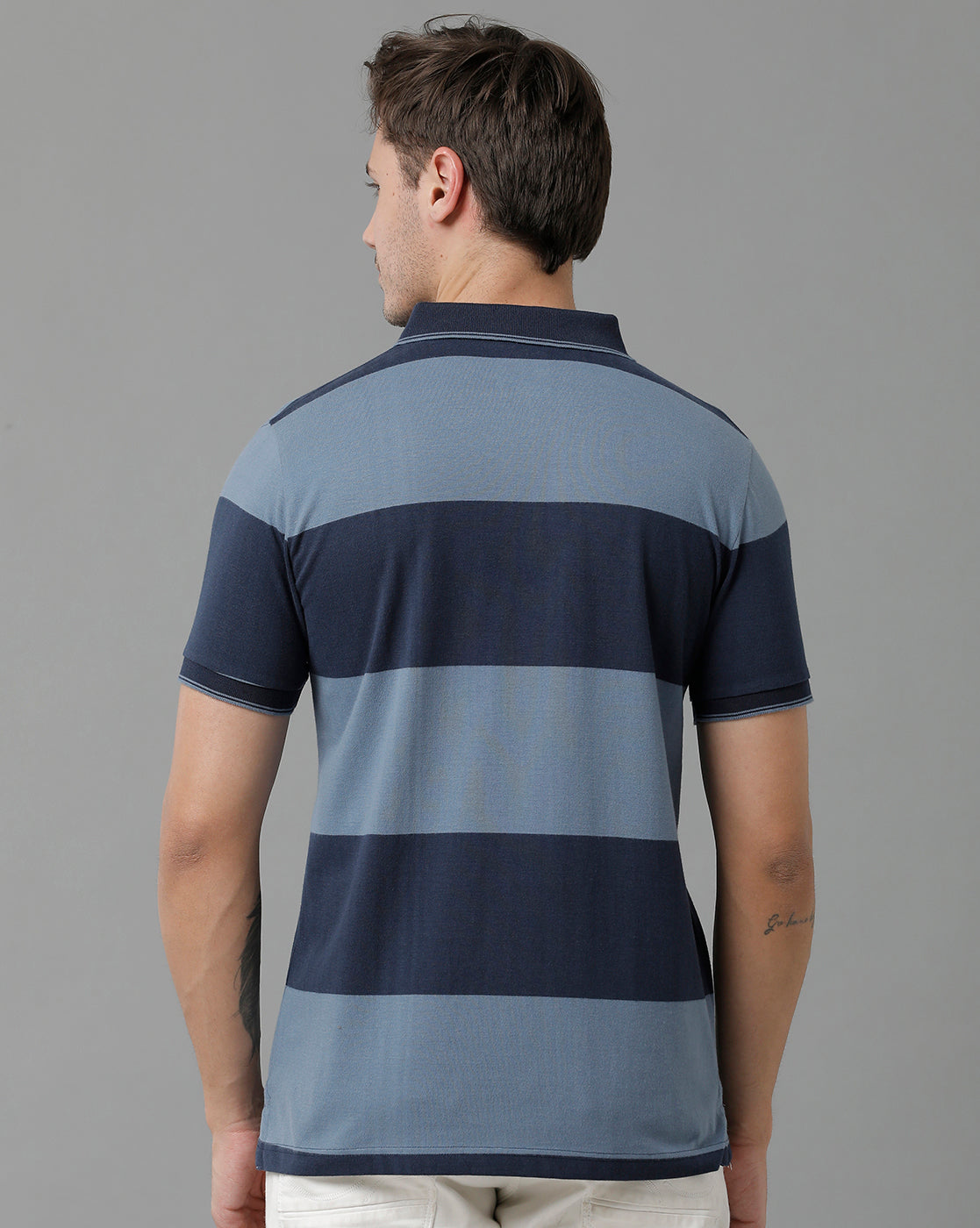 Classic Polo Men's Cotton Half Sleeve Striped Slim Fit Polo Neck Navy Color T-Shirt | Cpeg - 300 B