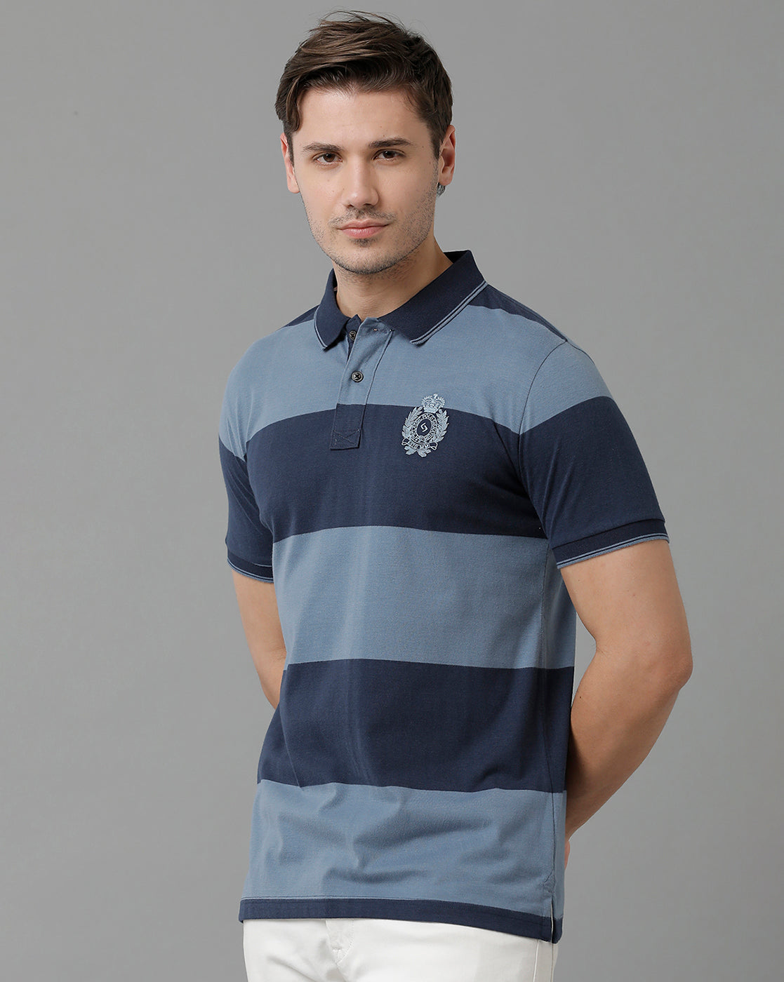 Classic Polo Men's Cotton Half Sleeve Striped Slim Fit Polo Neck Navy Color T-Shirt | Cpeg - 300 B