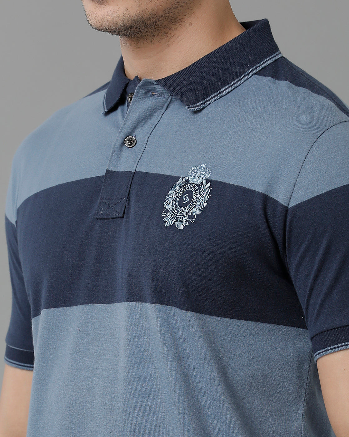 Classic Polo Men's Cotton Half Sleeve Striped Slim Fit Polo Neck Navy Color T-Shirt | Cpeg - 300 B