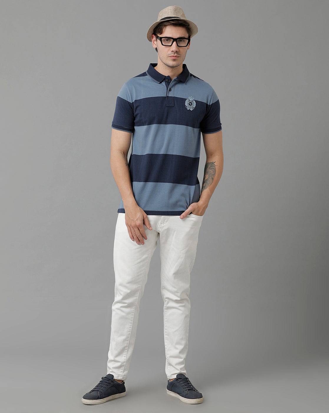 Classic Polo Men's Cotton Half Sleeve Striped Slim Fit Polo Neck Navy Color T-Shirt | Cpeg - 300 B