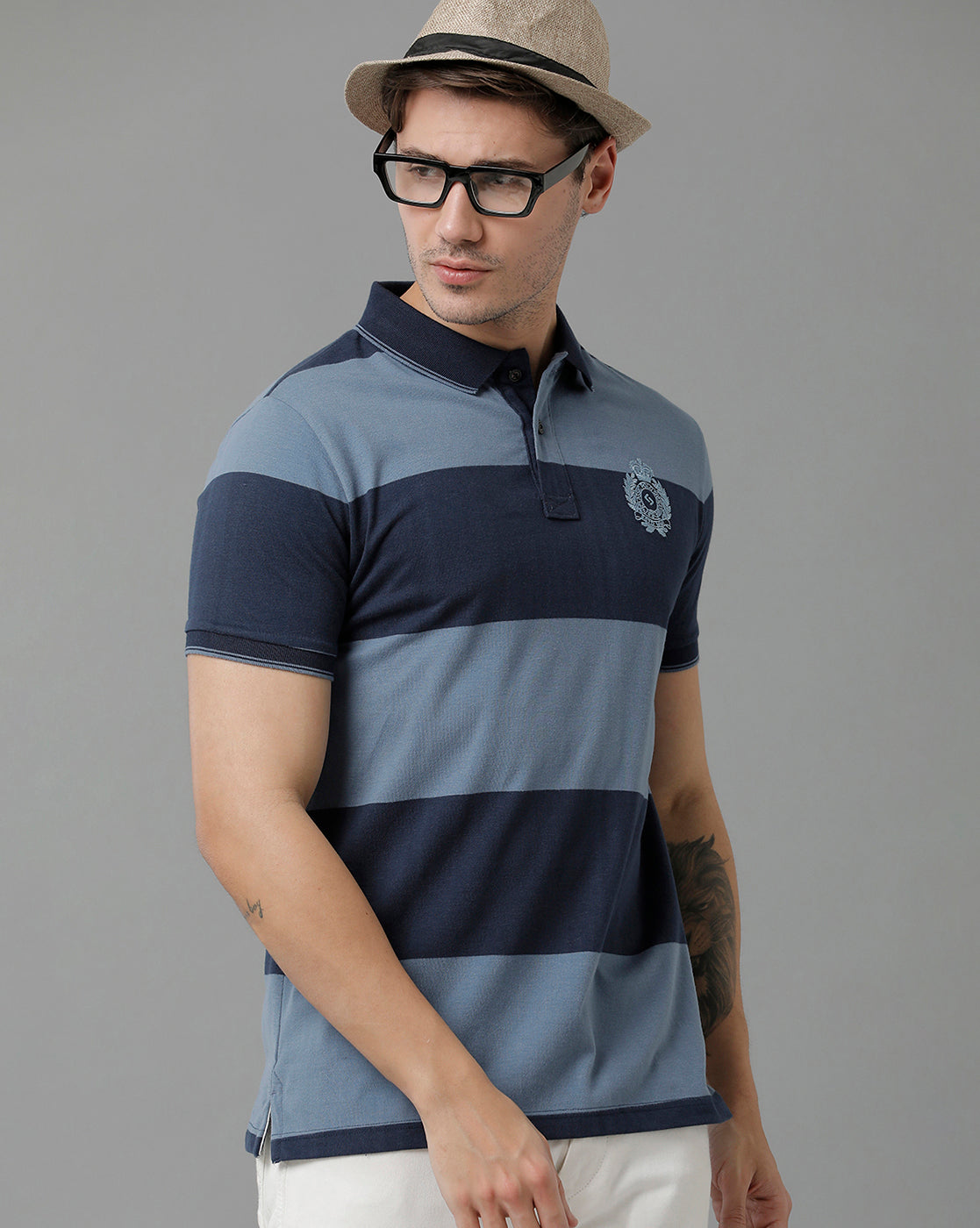 Classic Polo Men's Cotton Half Sleeve Striped Slim Fit Polo Neck Navy Color T-Shirt | Cpeg - 300 B