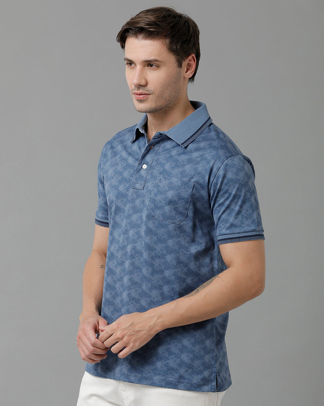 Classic Polo Men's Cotton Half Sleeve Printed Slim Fit Polo Neck Blue Color T-Shirt | Scant - 17 A