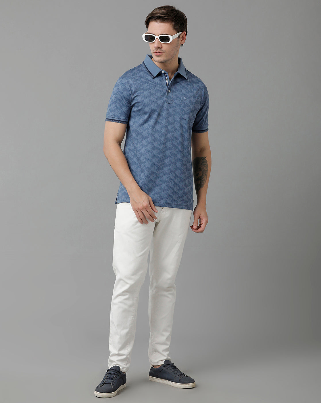 Classic Polo Men's Cotton Half Sleeve Printed Slim Fit Polo Neck Blue Color T-Shirt | Scant - 17 A