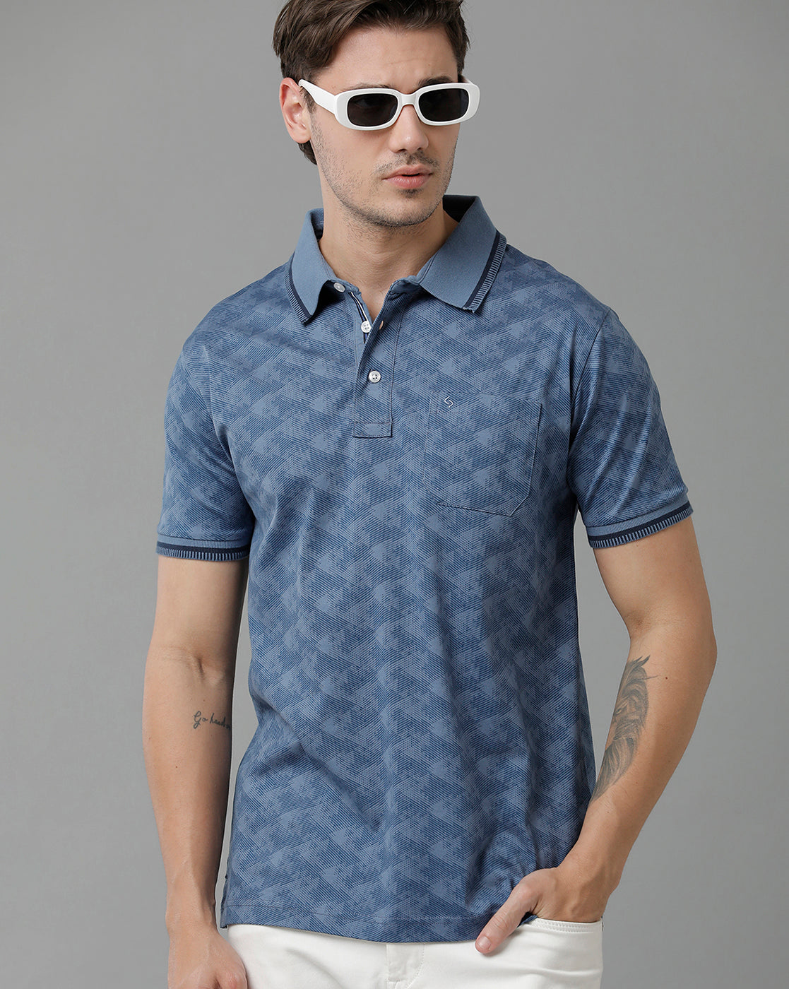 Classic Polo Men's Cotton Half Sleeve Printed Slim Fit Polo Neck Blue Color T-Shirt | Scant - 17 A