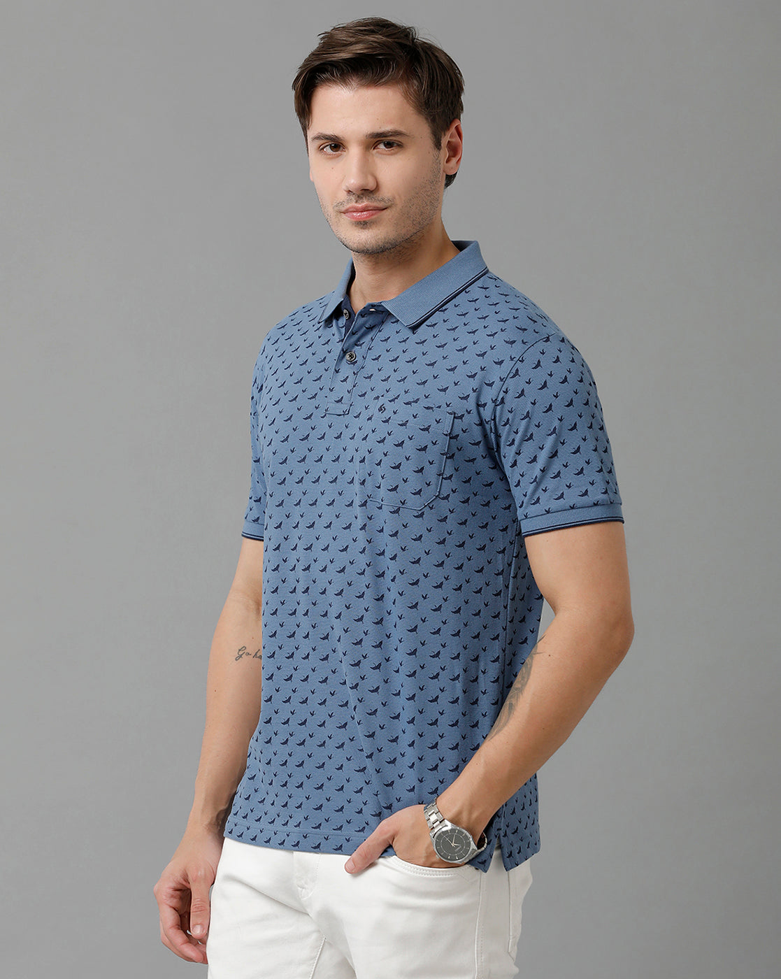 Classic Polo Men's Cotton Half Sleeve Printed Slim Fit Polo Neck Blue Color T-Shirt | Beau - 200 A